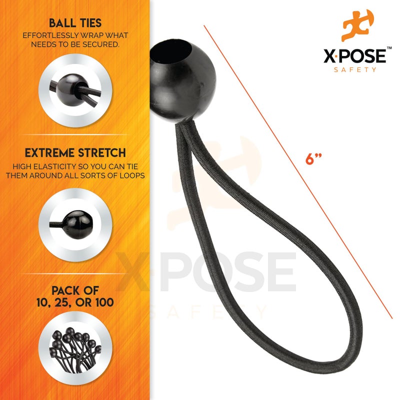 Xpose Safety Bungee Ball Cords 6" 10 Pack Heavy Duty Black Stretch Rope with Ball Ties for Canopies, Tarps, Walls, Cable Organization - Image 2